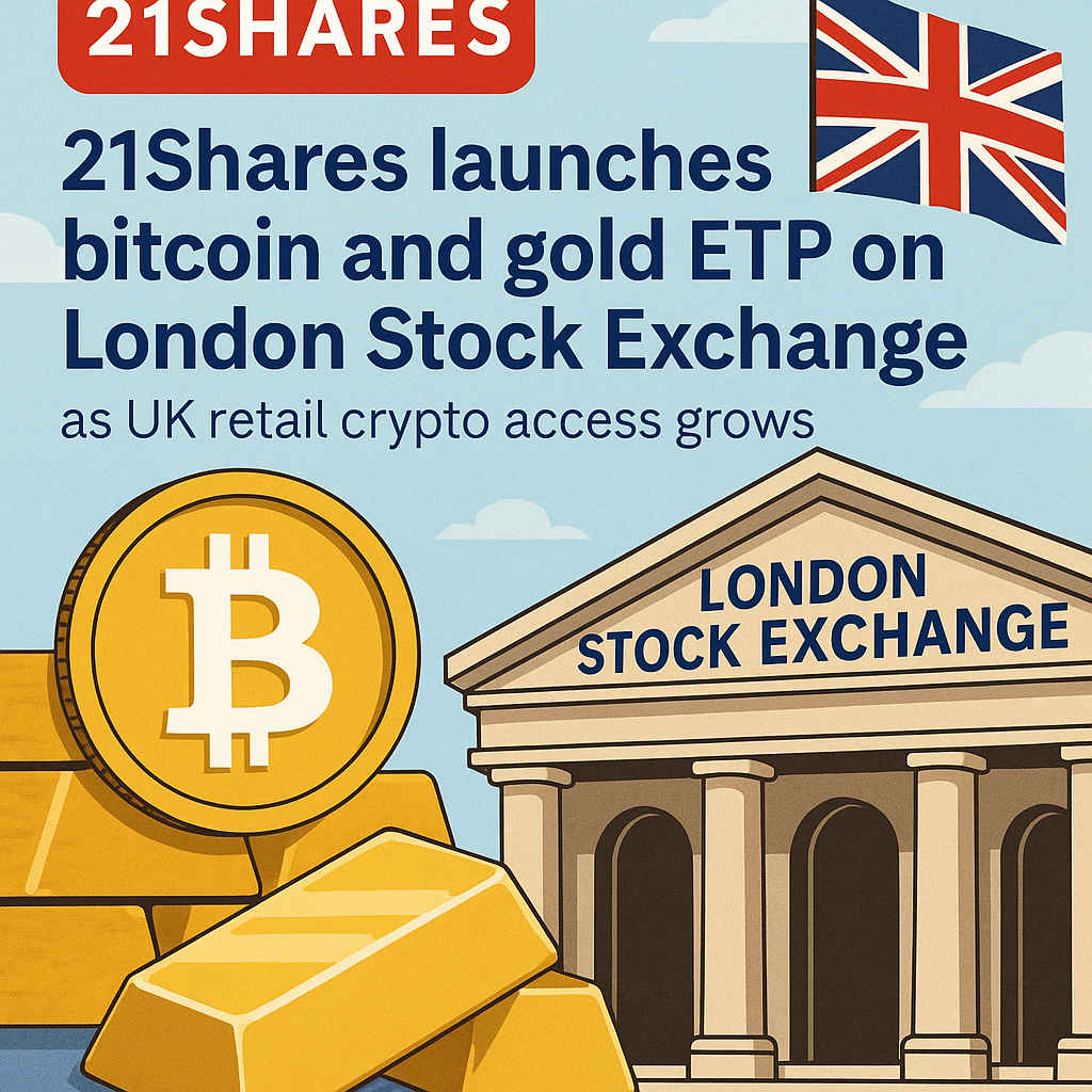 Representation of 21Shares launches bitcoin and gold ETP on London Stock Exchange as UK retail crypto access grows
