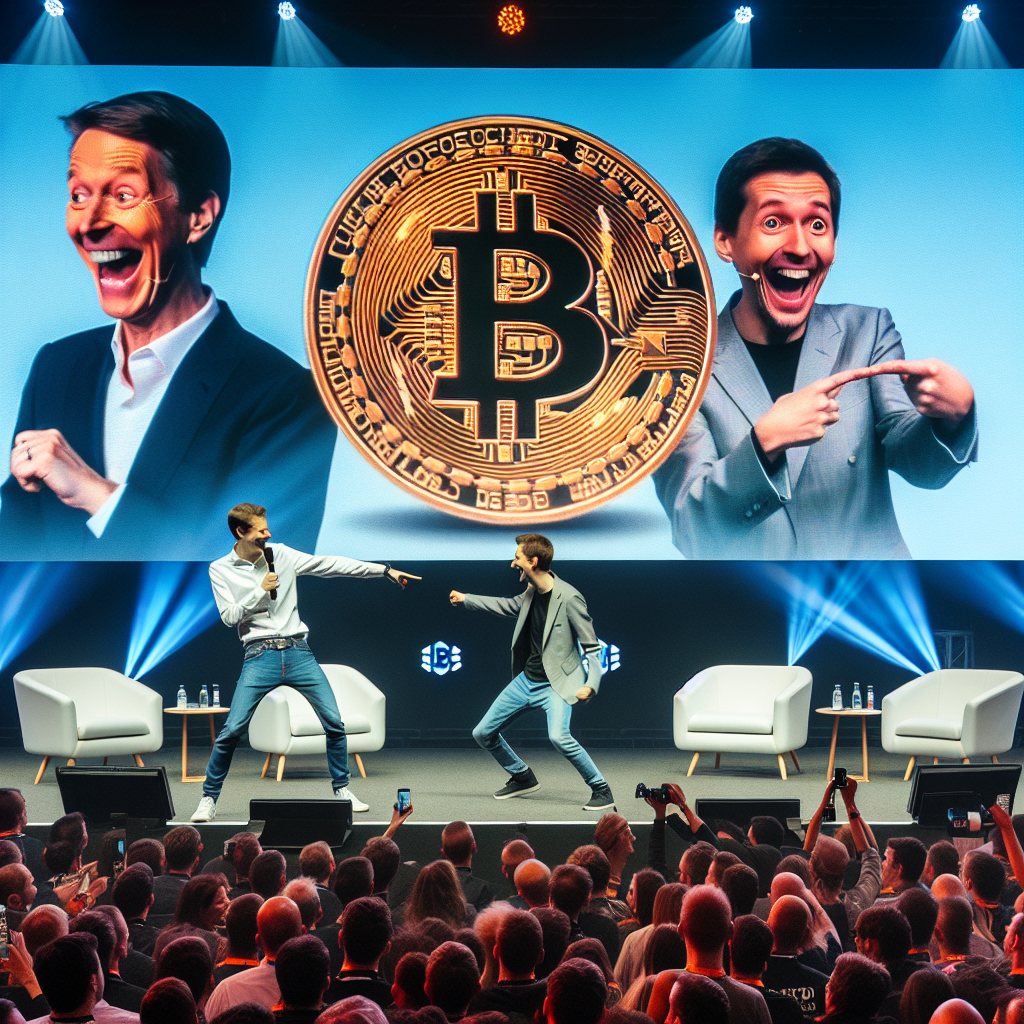 Representation of Nigel Farage mocks Prince Harry during Bitcoin Conference speech